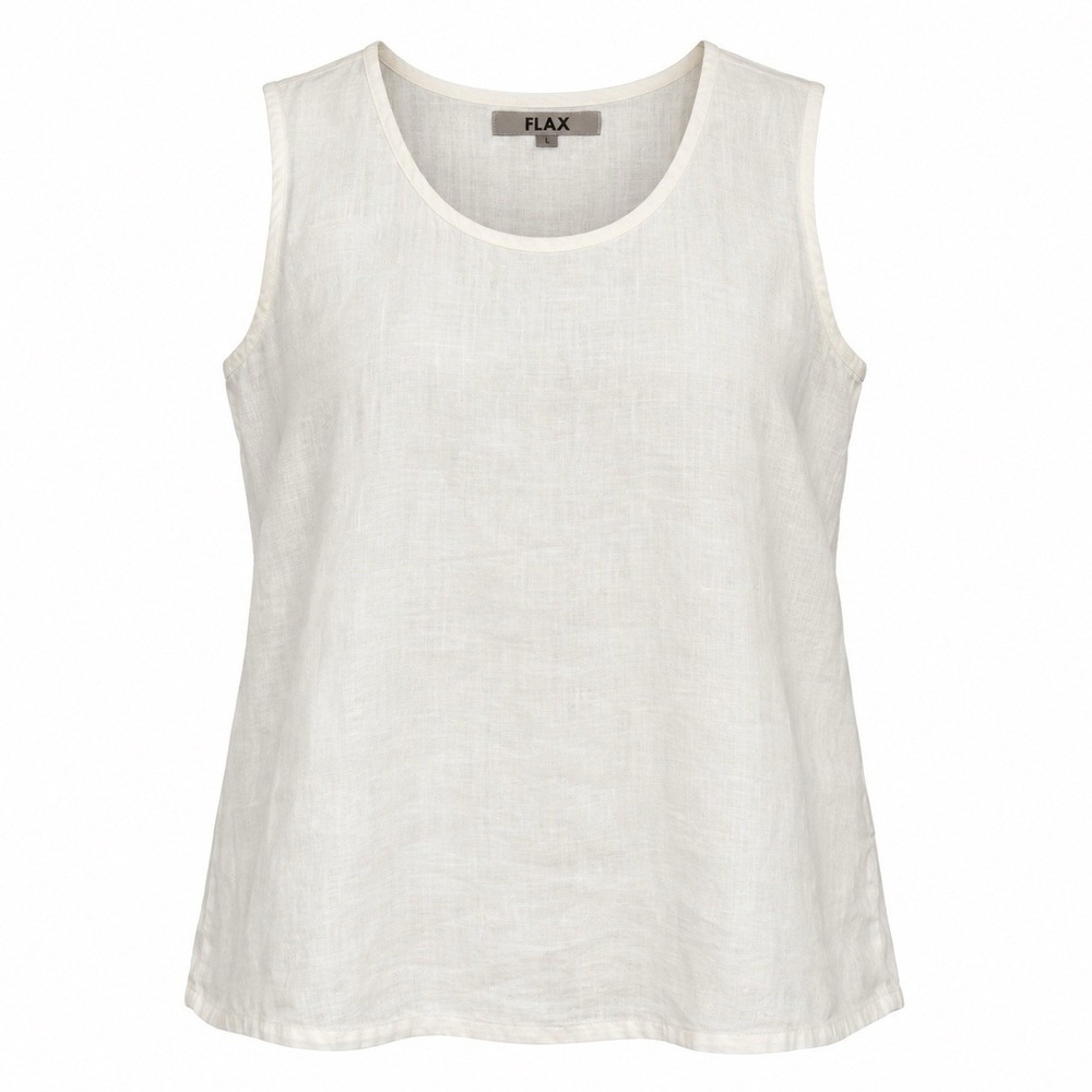 FLAX Medium White Linen Tank Top Pullover Round Neck Sleeveless Minimalist BoHo